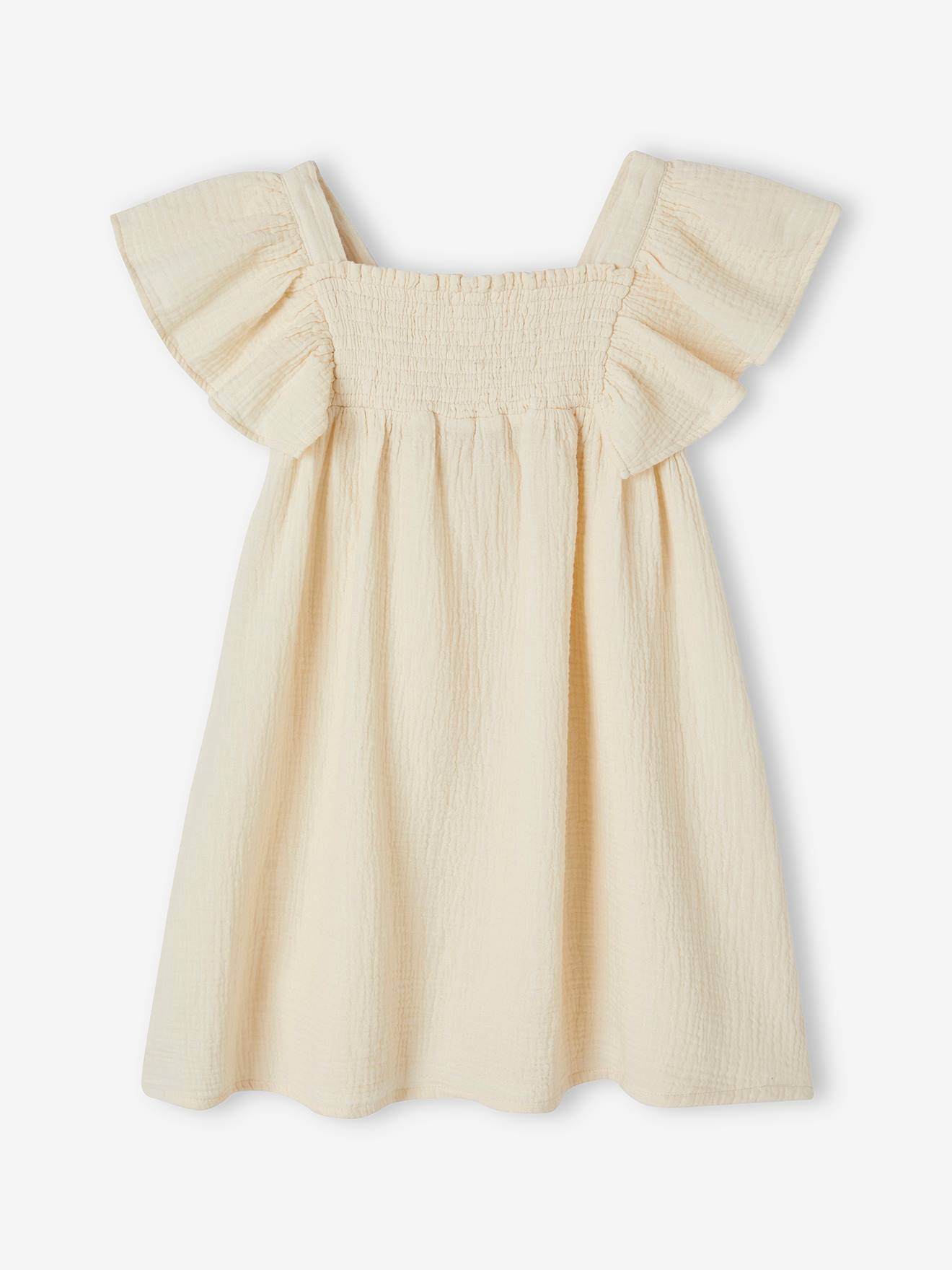 Vertbaudet Mädchen Kleid mit Häkeleinsatz Oeko-Tex - wollweiß