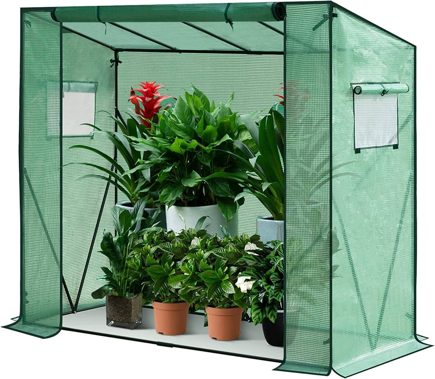 Woltu Gewächshaus, PE halbtransparent 130 g/m² 200x77x146/169 cm Weiß