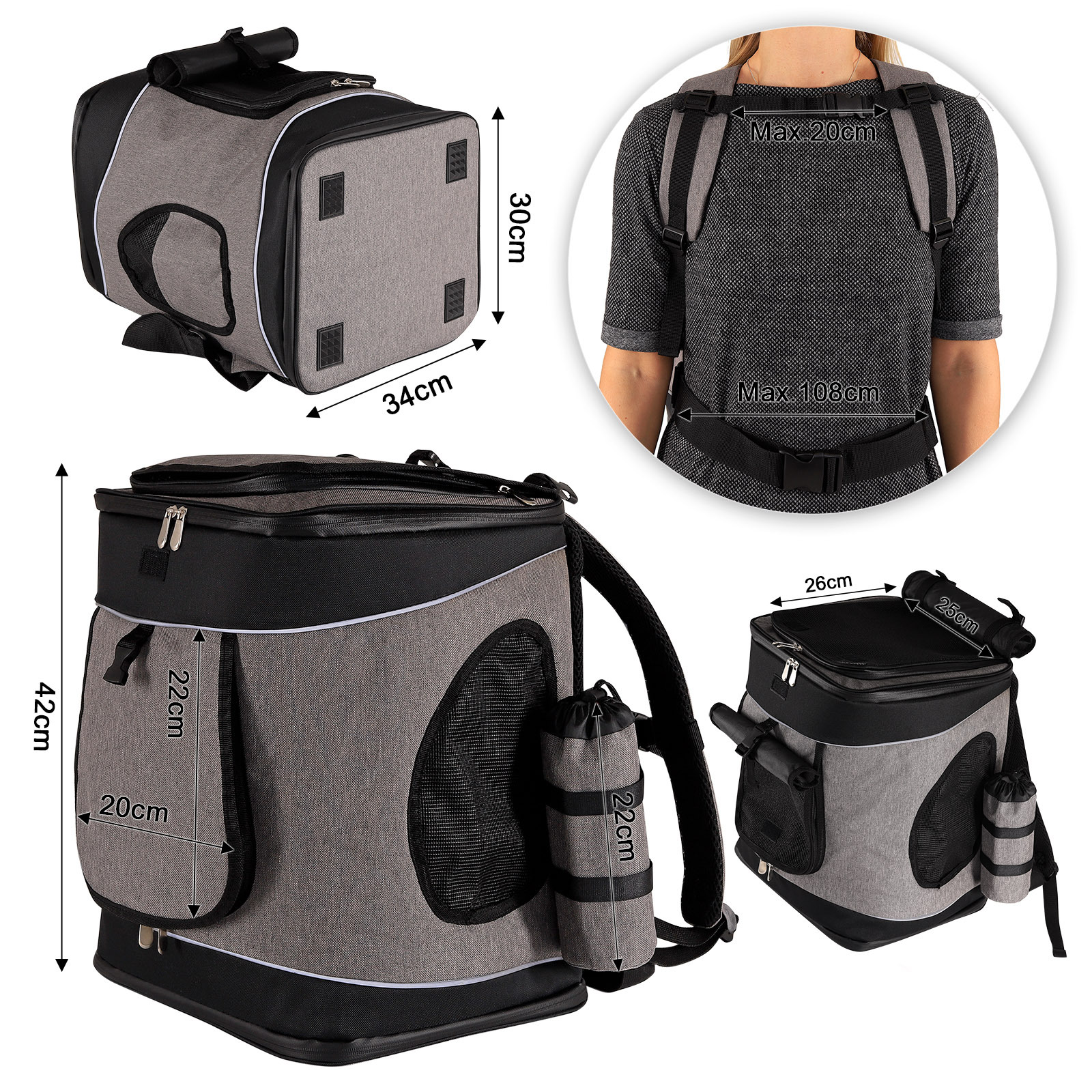 Lionto Tragetaschen Lionto Haustier-Rucksack grau/ schwarz