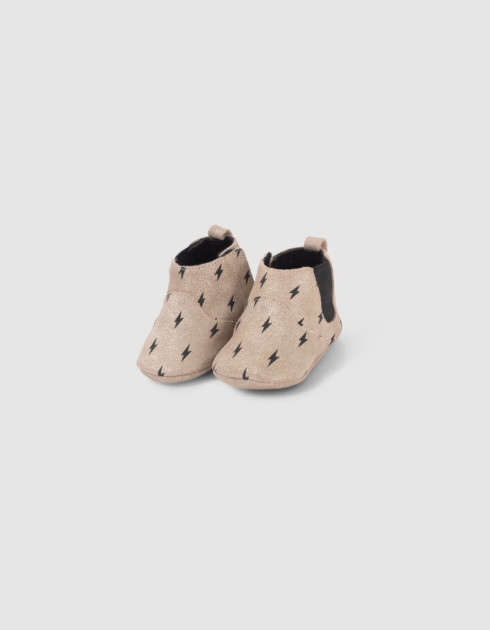 Chaussons en cuir dorés à éclairs bébé fille