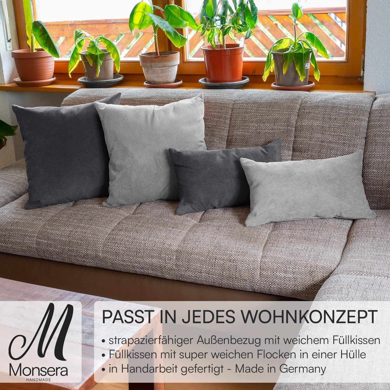 Selfitex Dekokissen 4er Set Cord Kissen 2x 50/50 + 2x 30/50, mit Füllung und Bezug, für Sofa, Couch, Bett oder als Polster jeglicher Art