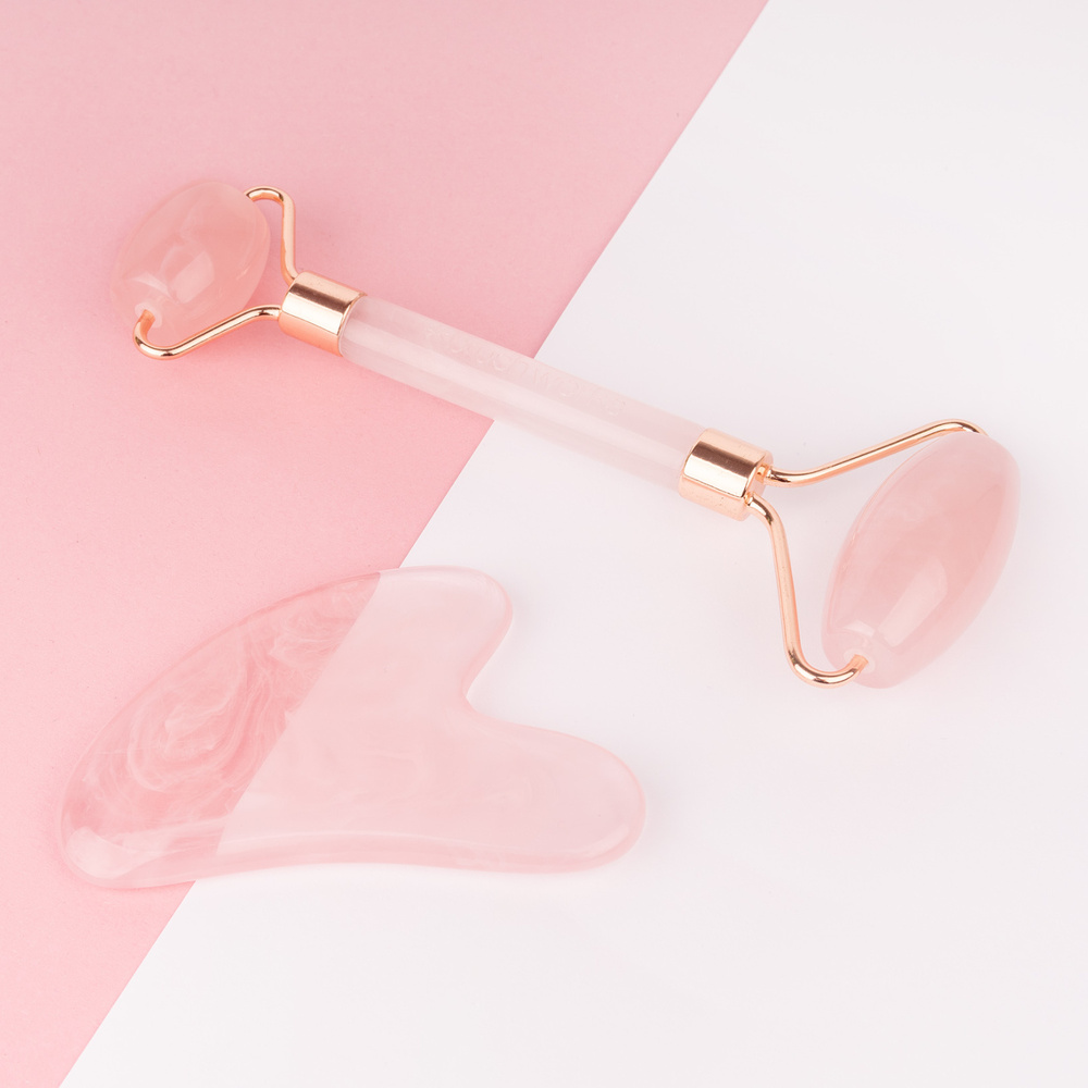 Brushworks Rouleau de quartz rose et Gua Sha Accessoire de soin