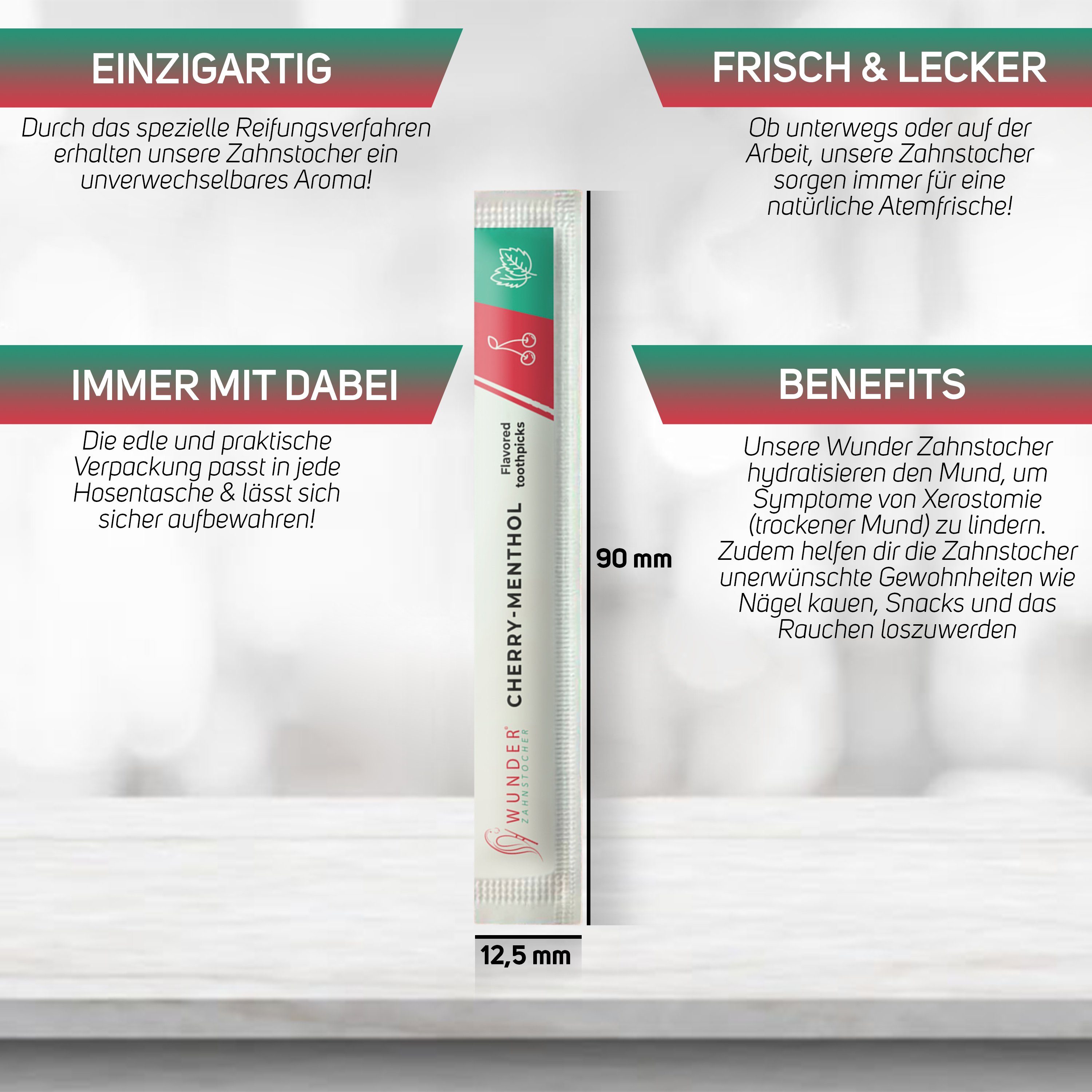 Wunder Zahnstocher Mundpflegecenter Wunder Zahnstocher - 100er Set Kirsch/Menthol Einzeln Verpackt