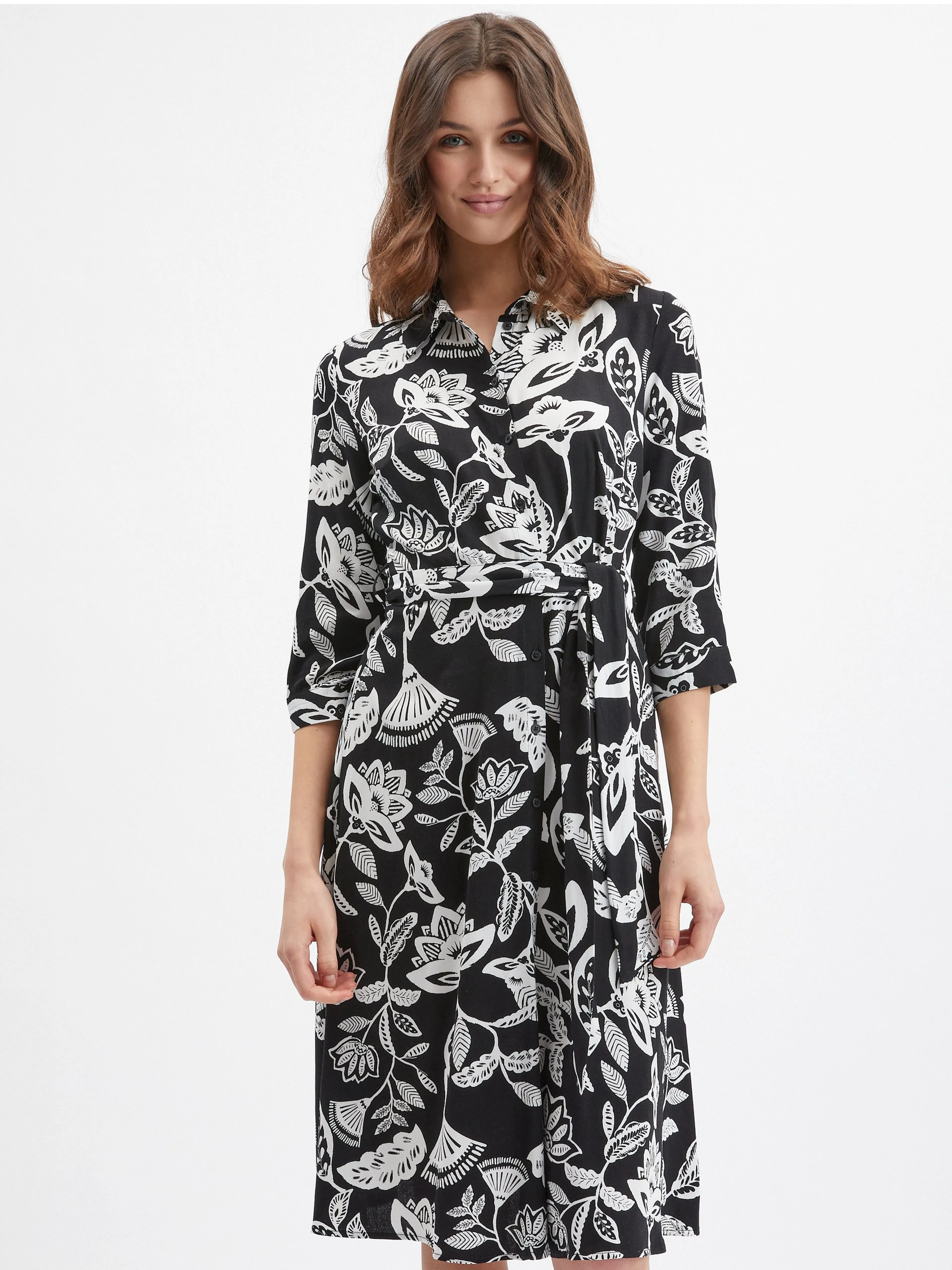 Schwarzes geblümtes Damenkleid ORSAY