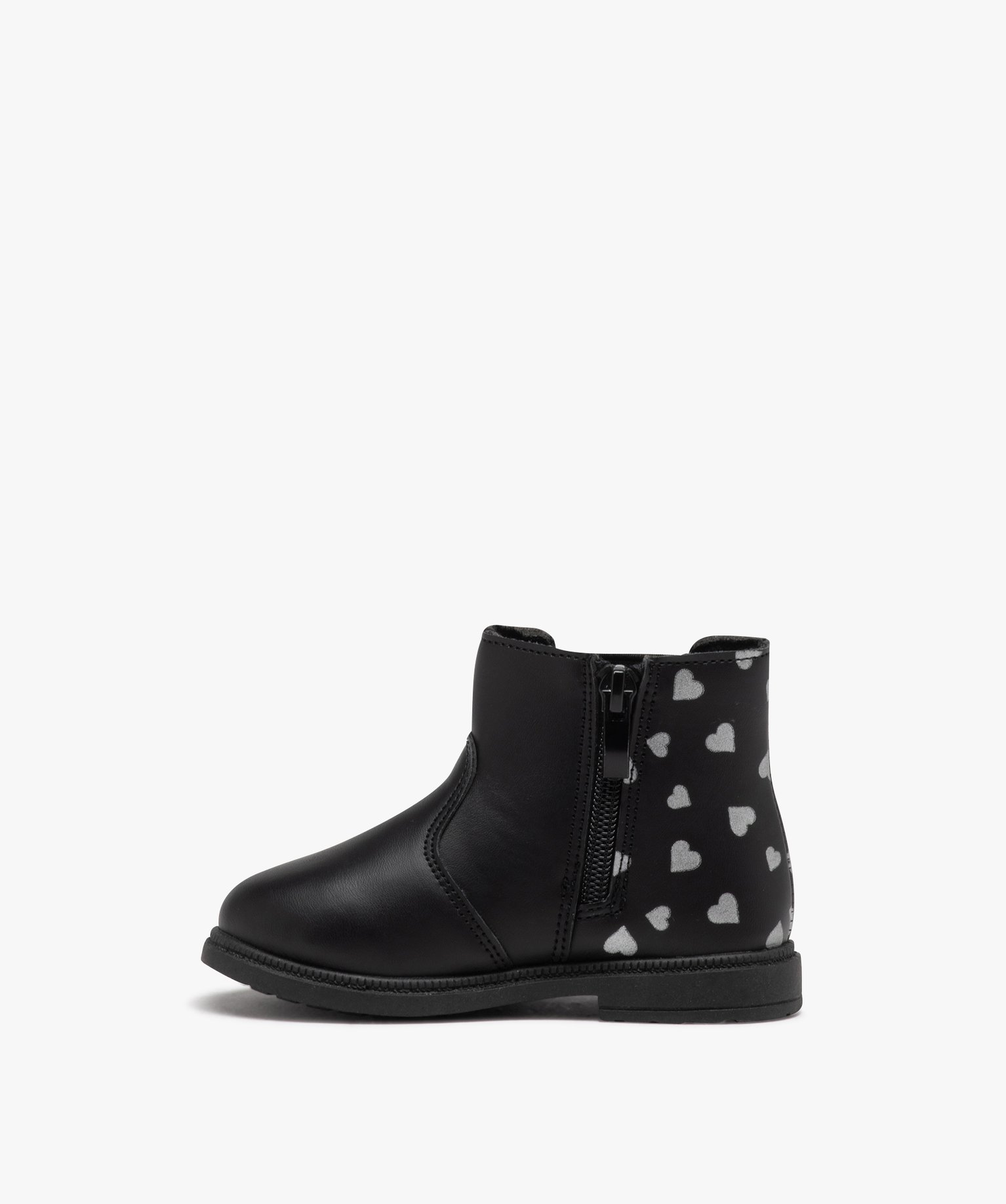 Boots bébé fille unies style Chelsea avec petits coeurs noir | GEMO