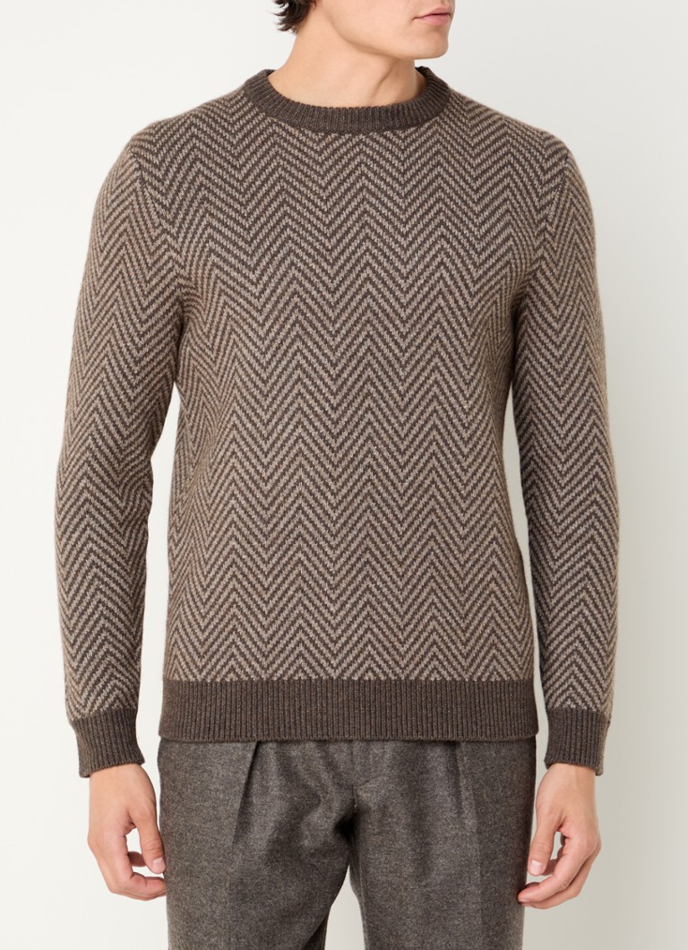 Profuomo Fine-knit sweater in wool blend with herringbone pattern