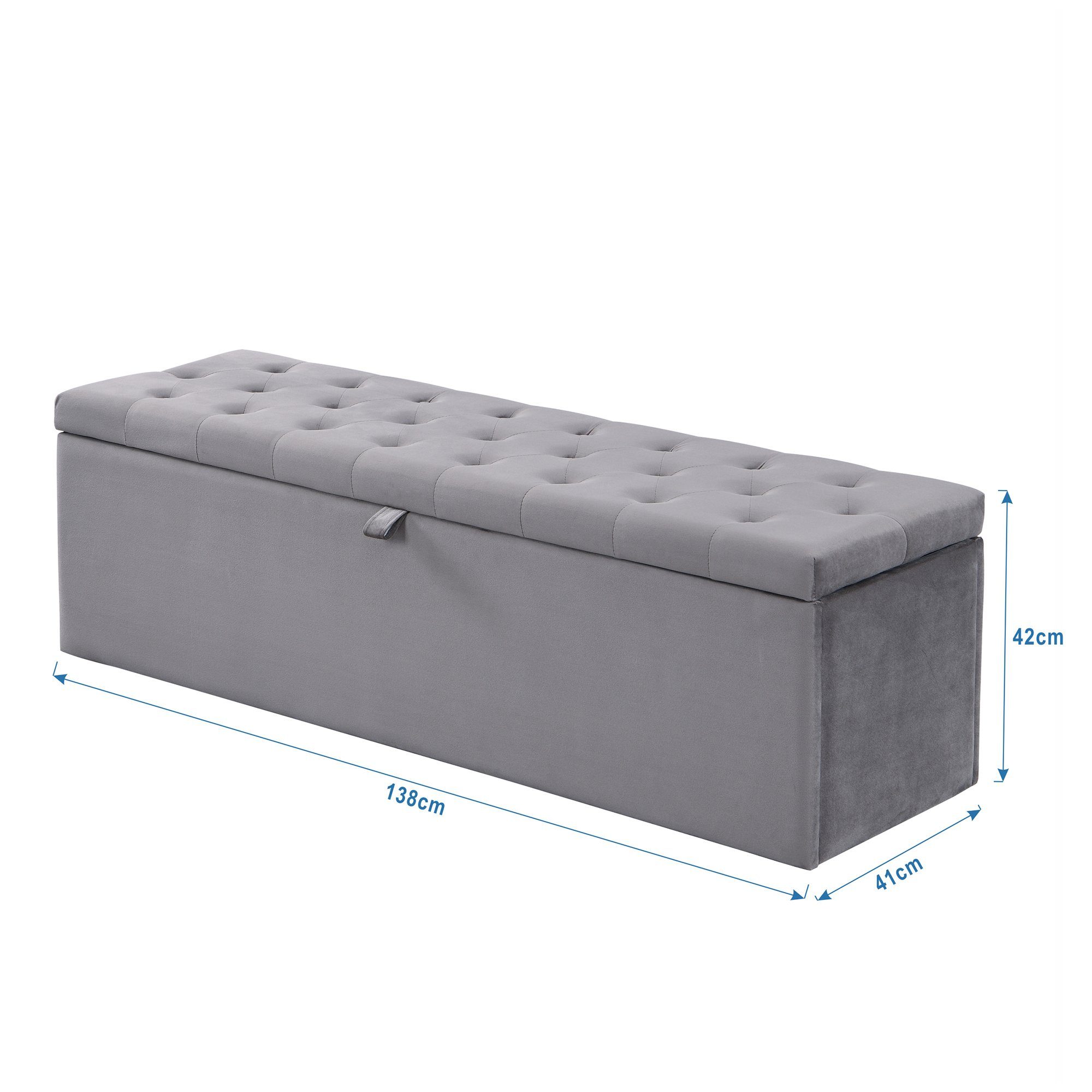 WISHDOR Polsterbett Doppelbett Stauraumbett (grau 138 x 41 x 42 cm), Bank mit Stauraum Betthocker Polsterbank
