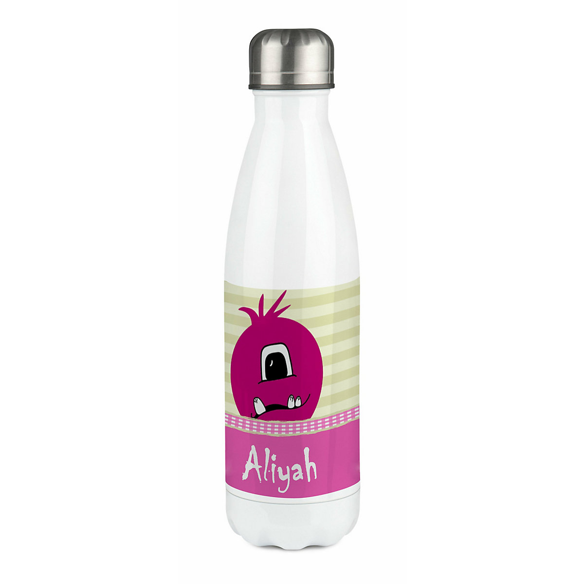 Edelstahl Kinder Thermoflasche / Trinkflasche bunt Monster Karo Farbe rosa Spülmaschinenfest, Auslaufsicher, Bruchfest, Doppelwandig, Für Heißgetränke geeignet, Mit Deckel, Isoliert