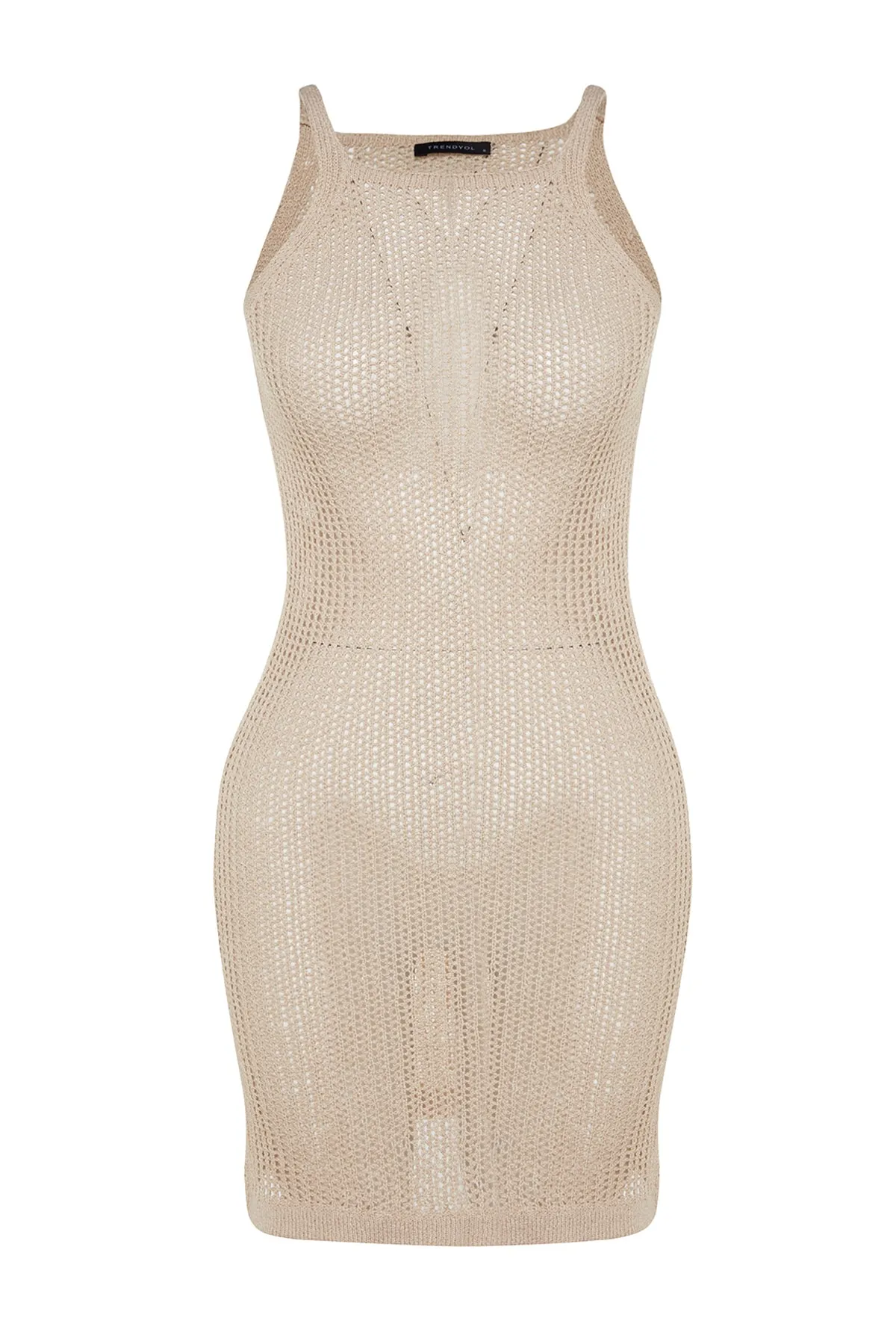 Trendyol Collection  Stone Midi-Strickkleid, ungefüttert, durchbrochen/perforiert, TWOSS23EL01408