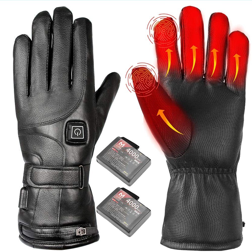 Bedee Fahrradhandschuhe Beheizte Handschuhe für Herren Damen 4000mAh Beheizte Lederhandschuhe (für Radfahren, Snowboarden, Skifahren, Winddicht, Atmungsaktiv) Beheizbare Handschuhe Fahrrad Motorrad Winterhandschuhe Ski Handschuhe