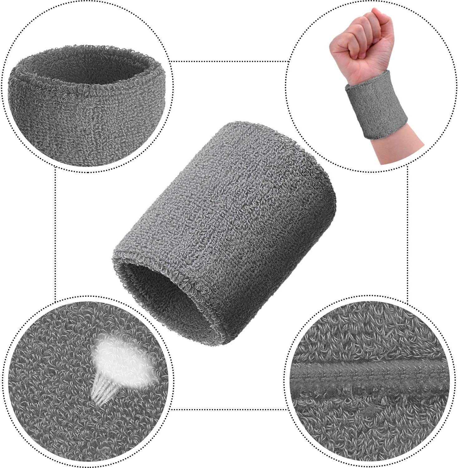 Sarfly Schweißband 12 Stück Sport Armband Baumwolle Schweißband für Männer und Frauen, 85% Baumwolle, 12% Elasthan, 3% Nylon