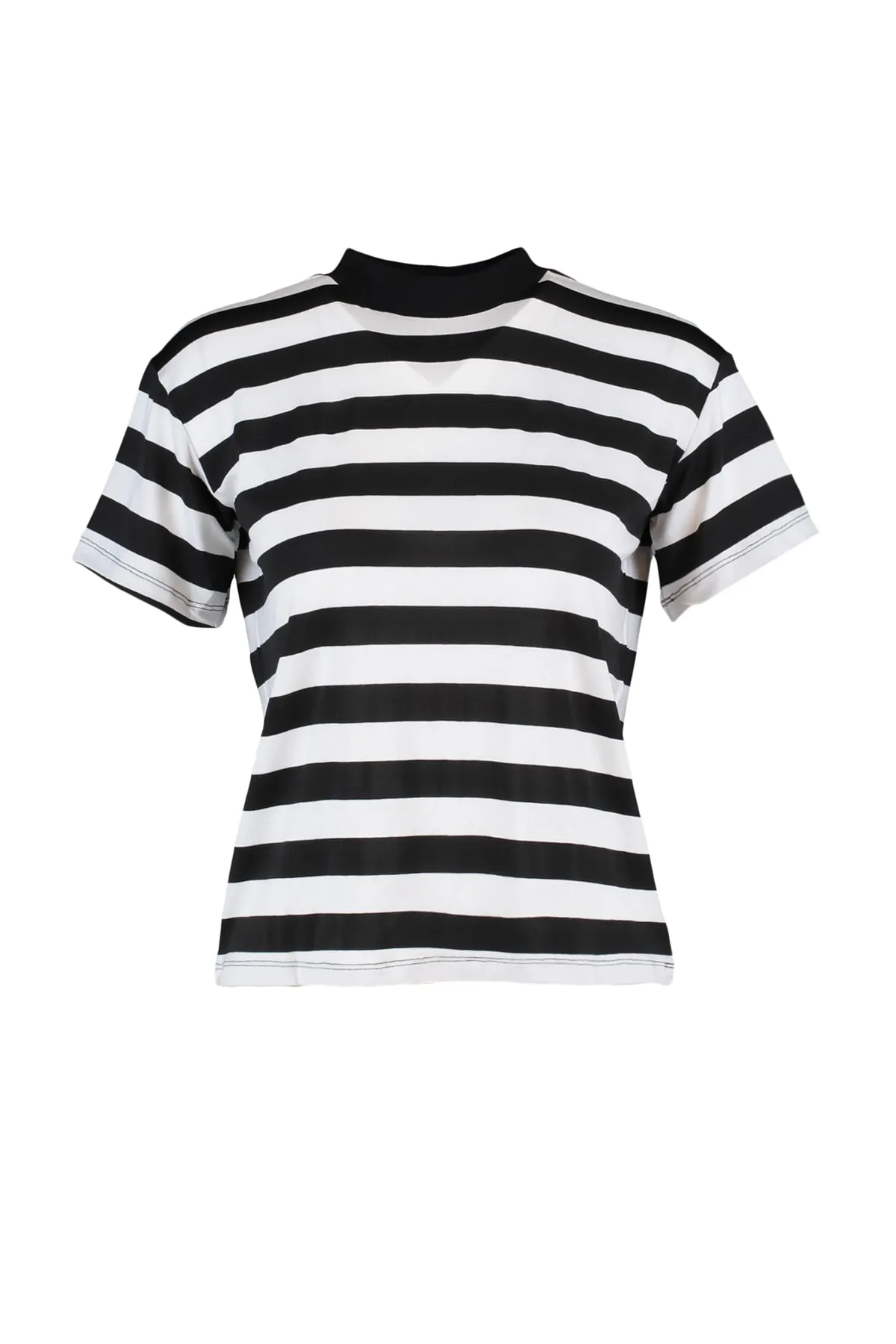 Trendyol Collection  Schwarz-weiß gestreiftes Basic-Strick-T-Shirt mit hohem Kragen TWOSS21TS1204
