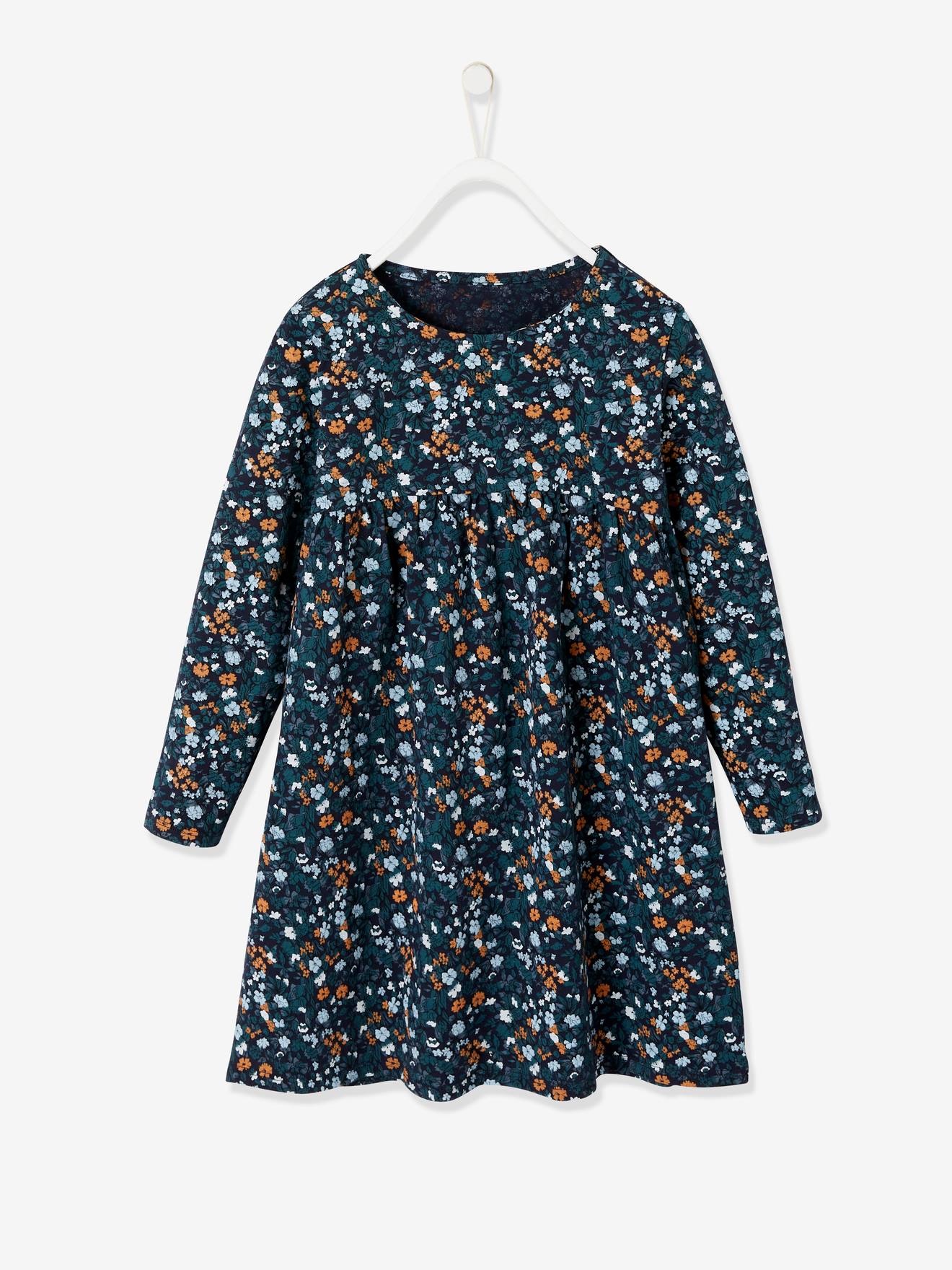Ensemble fille cardigan et robe imprimée fleurs encre imprimé