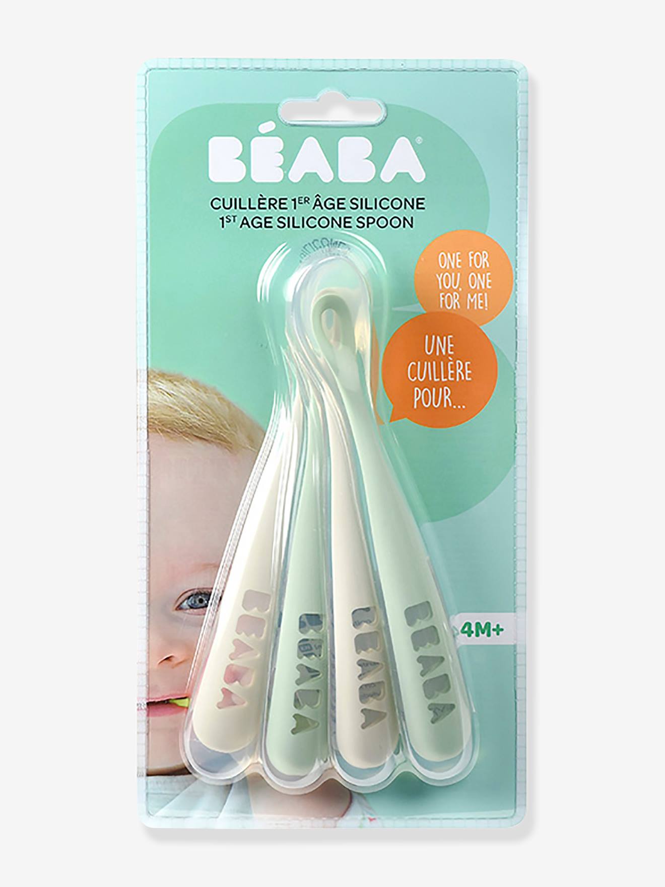 Lot de 4 cuillères 1er âge BEABA Soft sans BPA bleu/gris/ocre