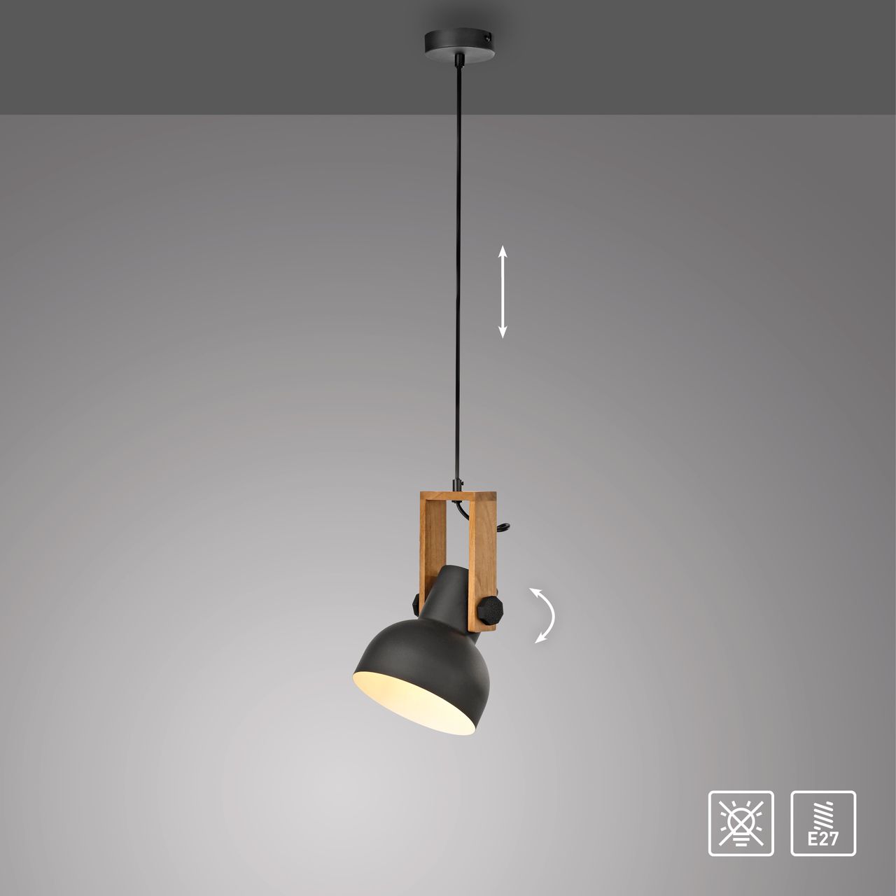 JUST LIGHT Pendelleuchte CUP 2.0, 1xE27 max. 60Watt exkl., höhenverstellbar, IP20, Schwarz