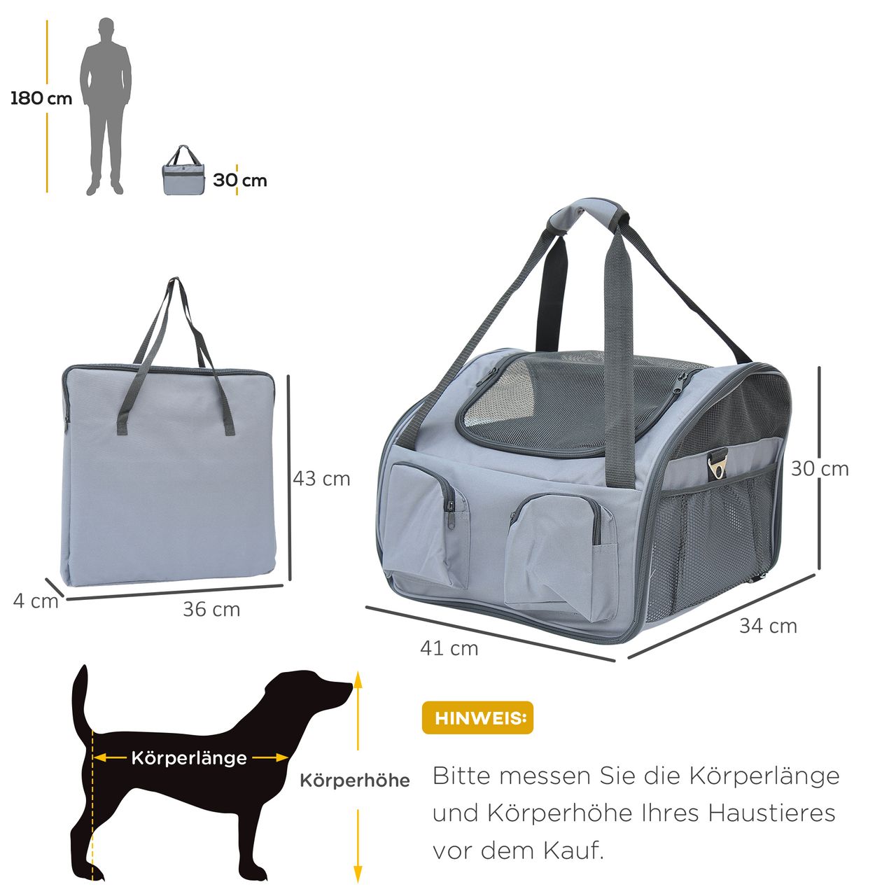 PawHut Hundetasche Hundebox Transportbox Tragetasche Katze Haustier faltbar grau