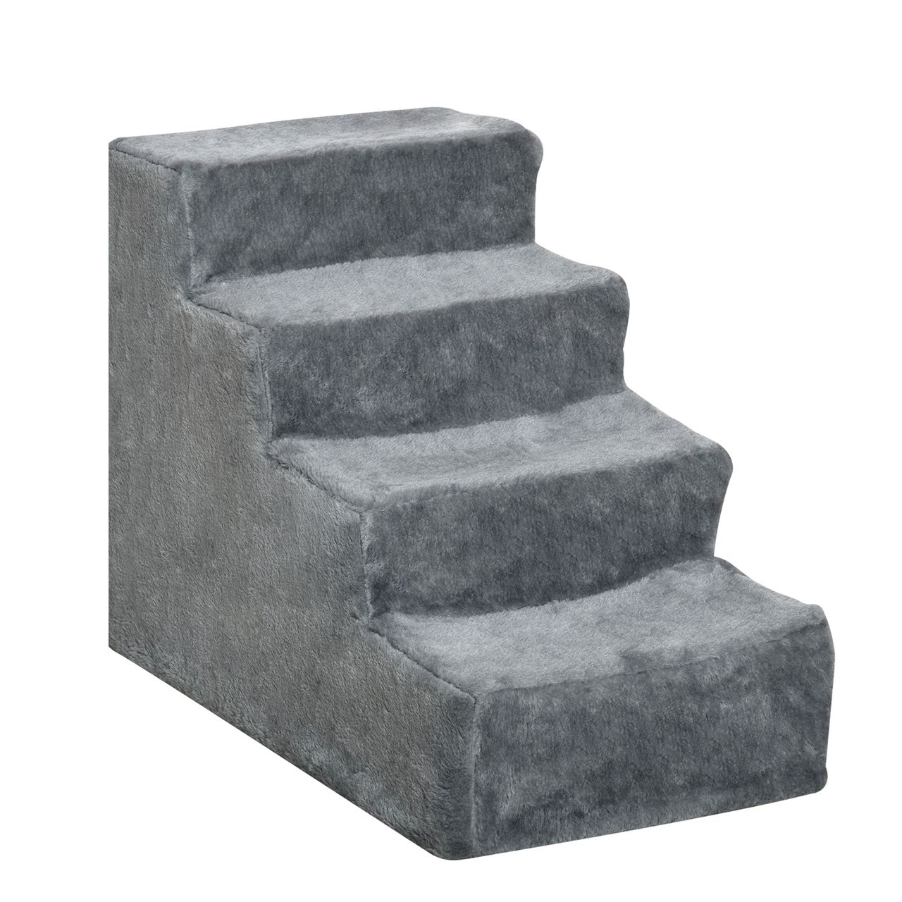 PawHut Haustiertreppe 4-stufige Hunderampe mit abnehmbarer Bezug Katzentreppe Hundetreppe Tiertreppe Spanplatte Plüsch Grau 60 x 35 x 44 cm