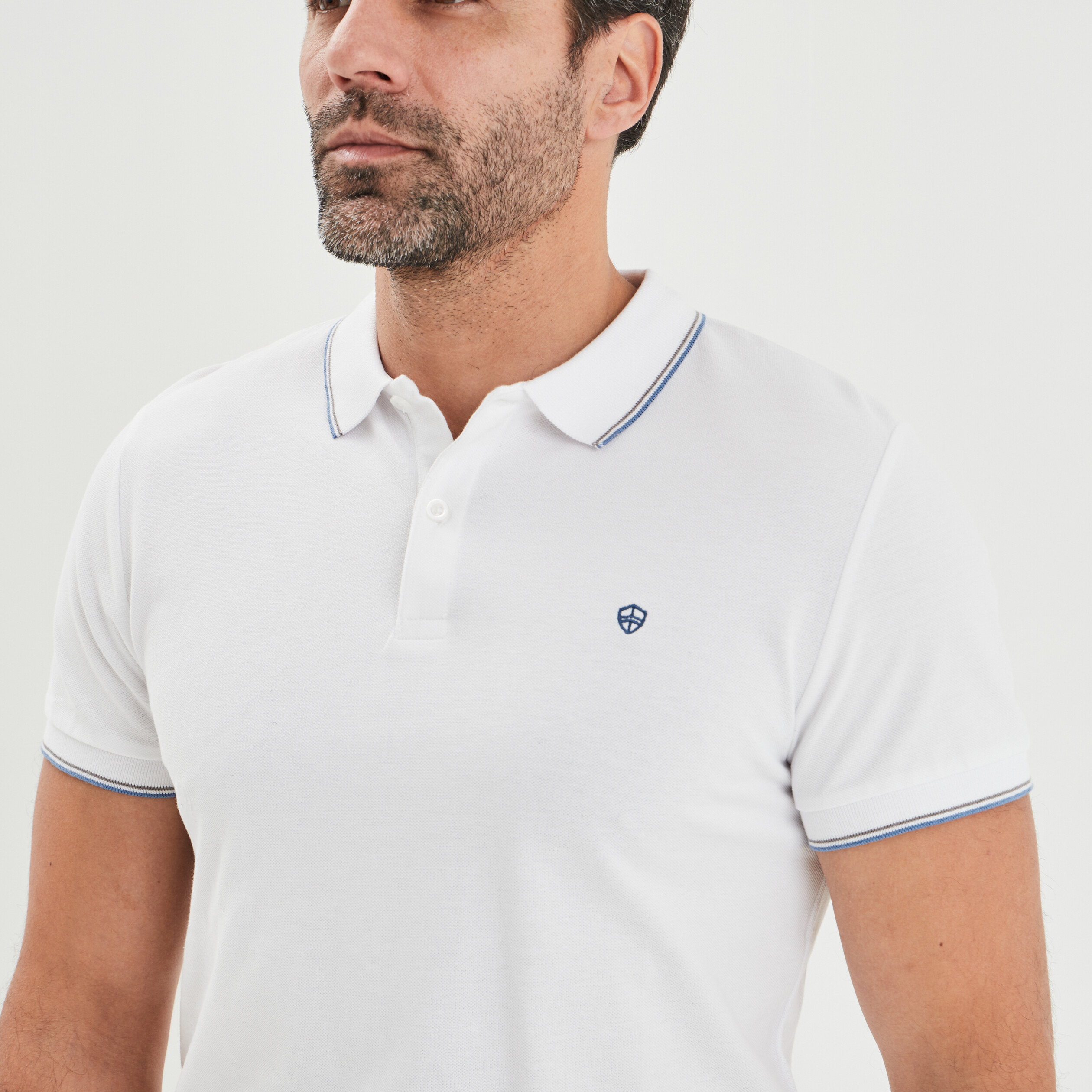 Polo manches courtes bords contrastés blanc homme | La Halle