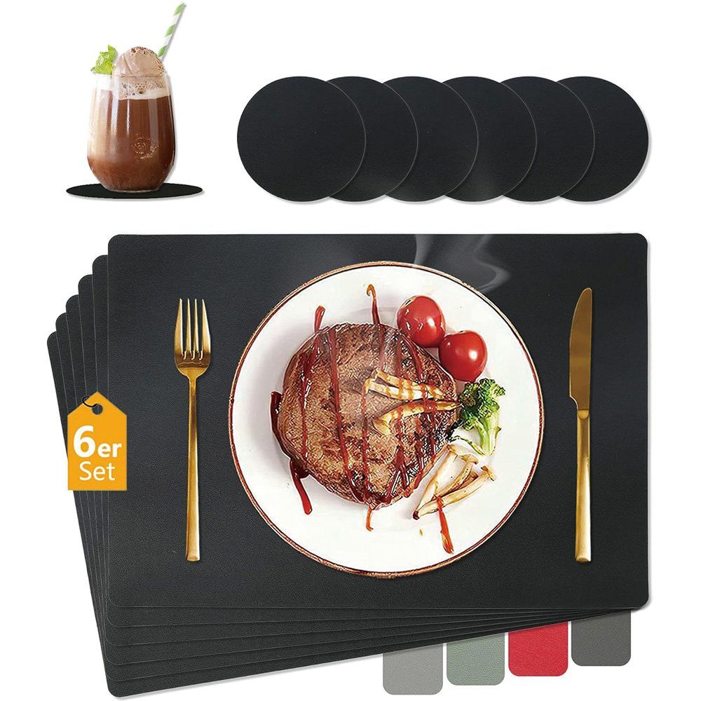 HIBNOPN Tischsitz Tischsets, abwaschbar, hitzebeständig, 6er Set mit Untersetzer, (12-tlg)