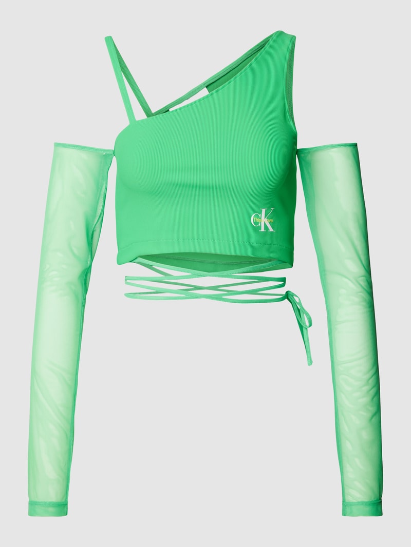 Crop Top mit Logo-Print Modell 'DETAIL MESH' in apfelgrün