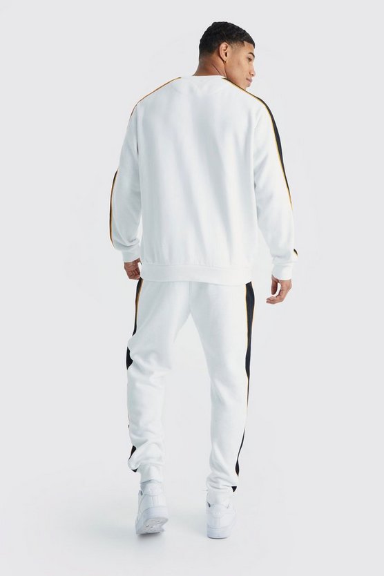 Man Gold Sweatshirt-Trainingsanzug mit Seitenstreifen