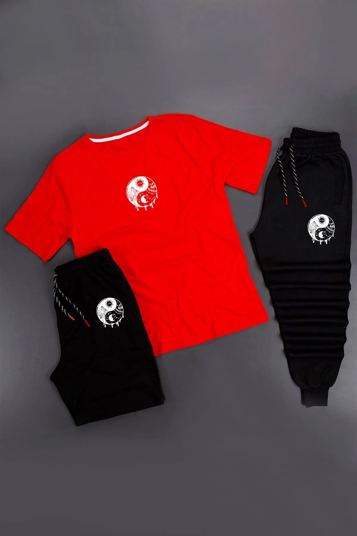 trendypassion  3-teilige Unisex-Trainingsanzug-Set-Kombination mit Yin- und Yang-Aufdruck