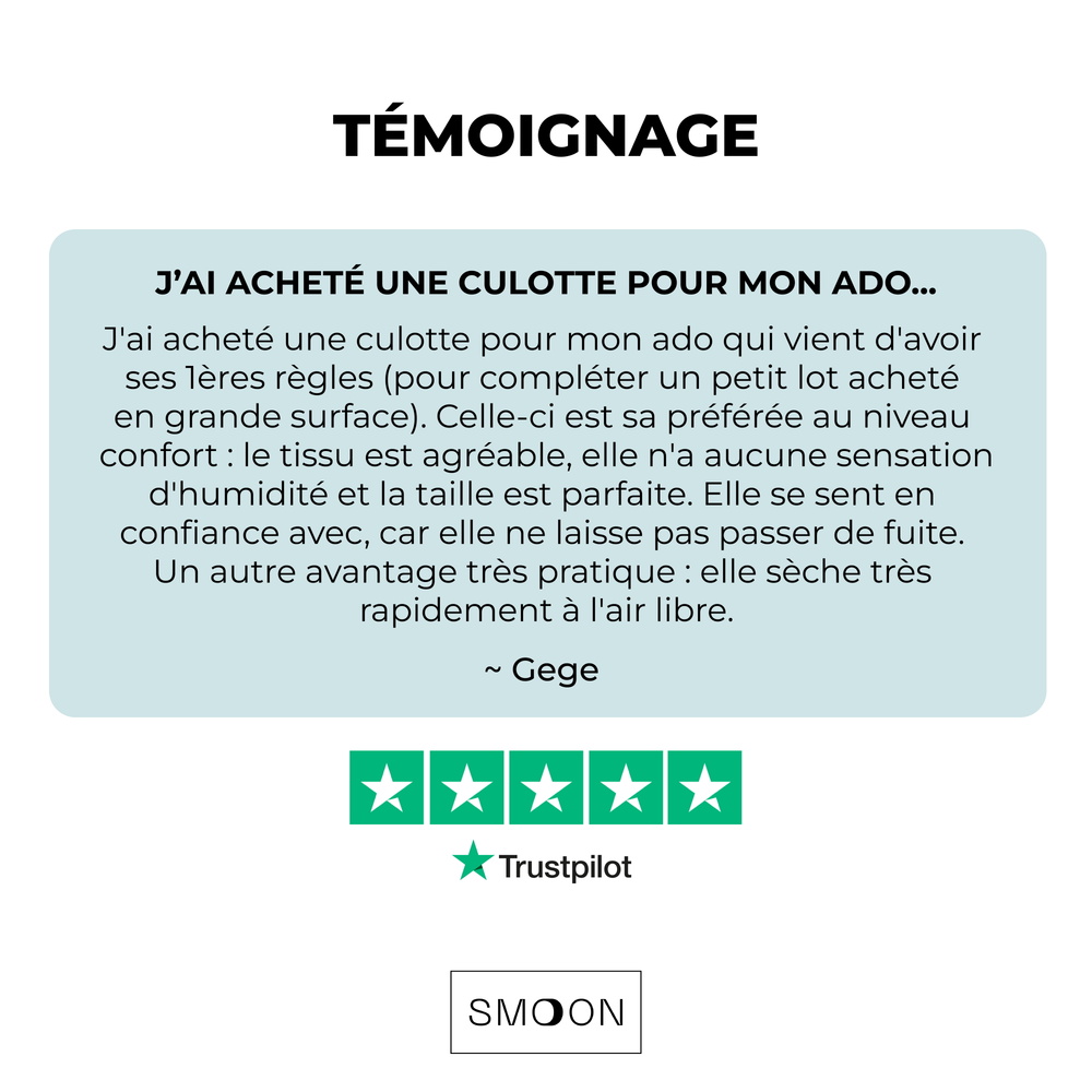smoon lingerie Ados -Pack de 2 de culottes menstruelles Pack découverte noir : 1 culotte flux moyen + 1 culotte flux abondant