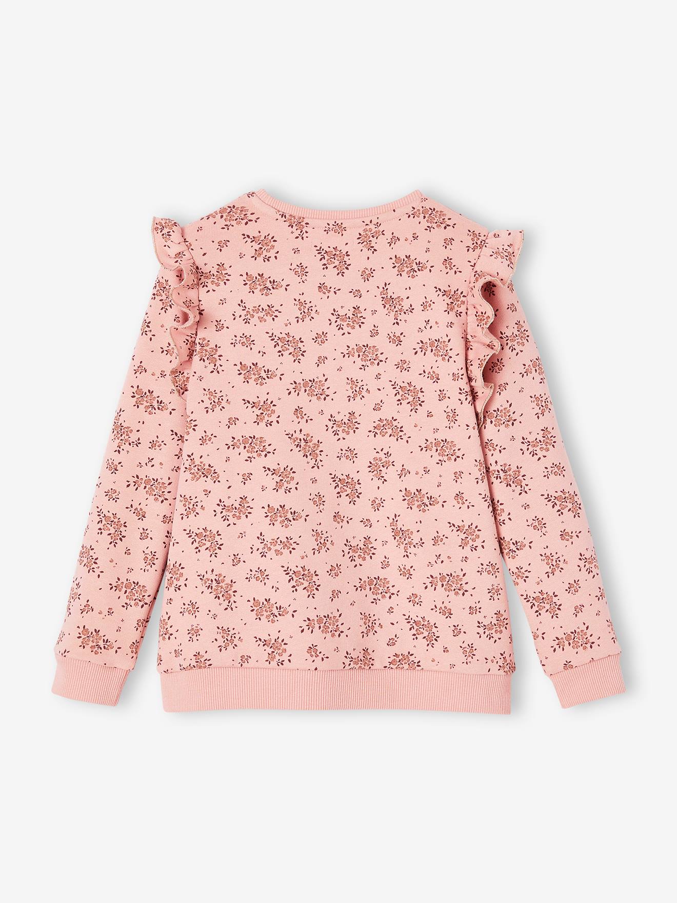 Vertbaudet Mädchen Sweatshirt mit Volants und Schriftzug - beige bedruckt