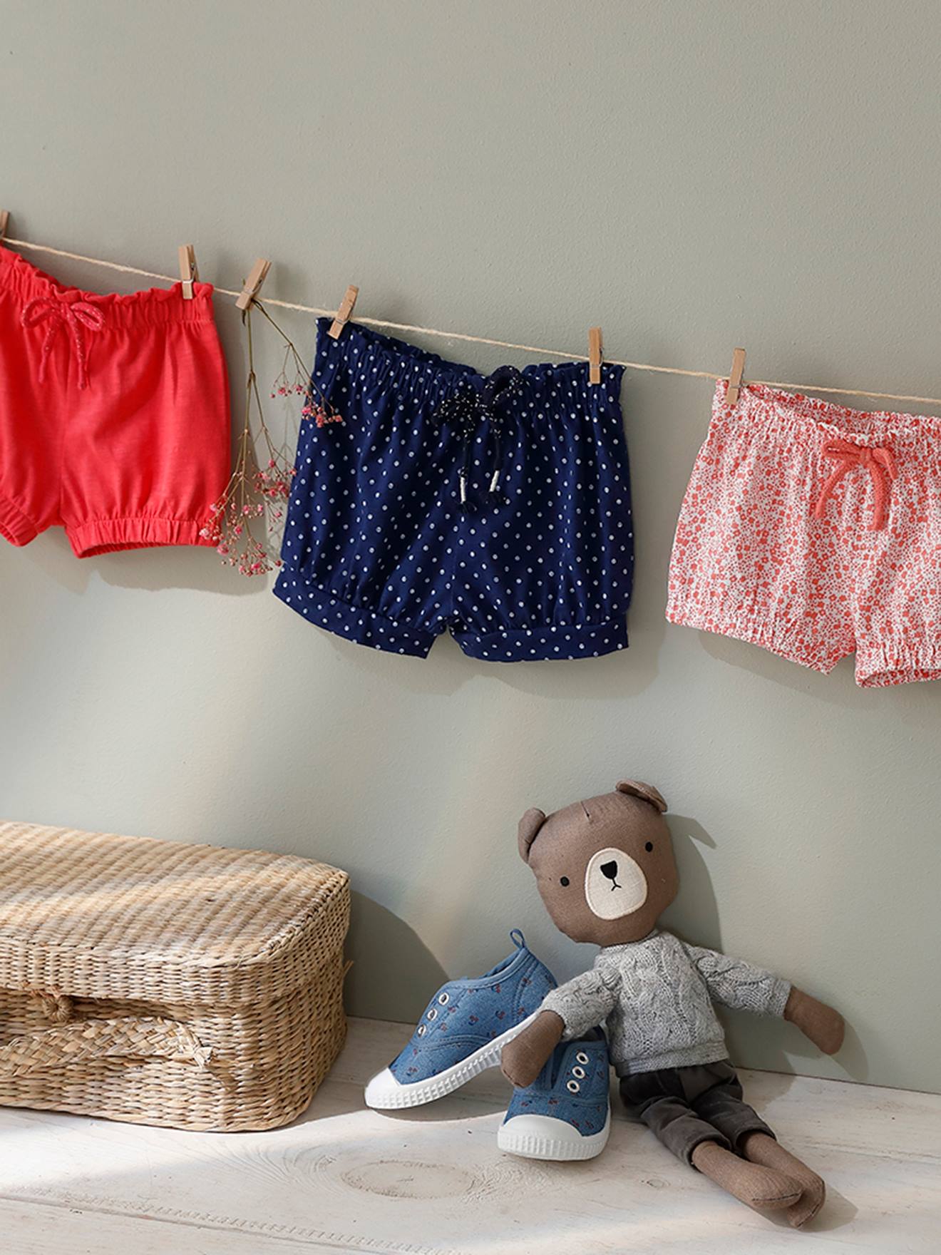Short bébé fille en maille blanc imprimé