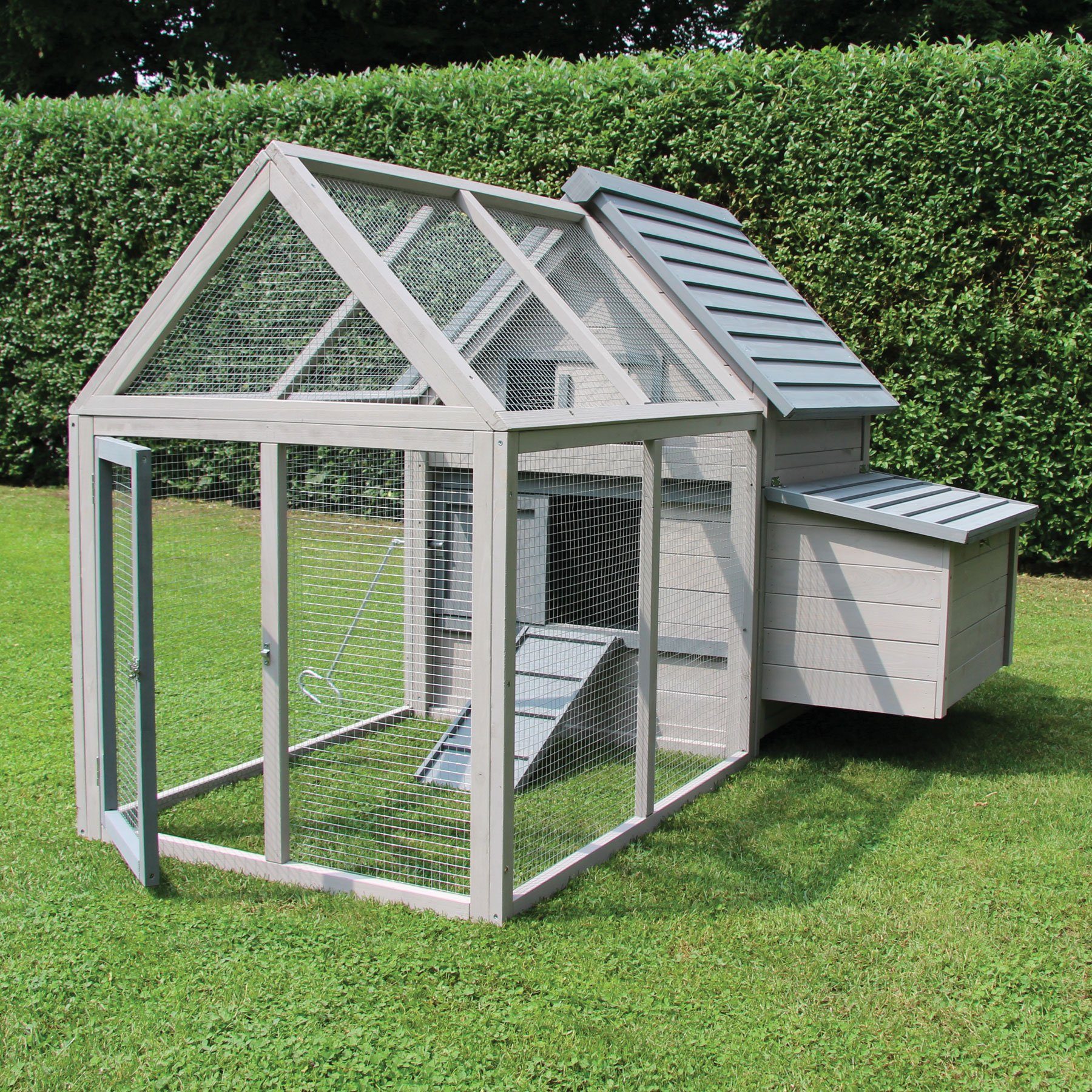 NYVI Hühnerstall Hühnerstall XXL 166 x 121 x 112 Hühnerhaus mit Auslauf und Nistkasten, Imprägniertes Holz, winterfest, für 4-5 Hühner, mit Dachpappe