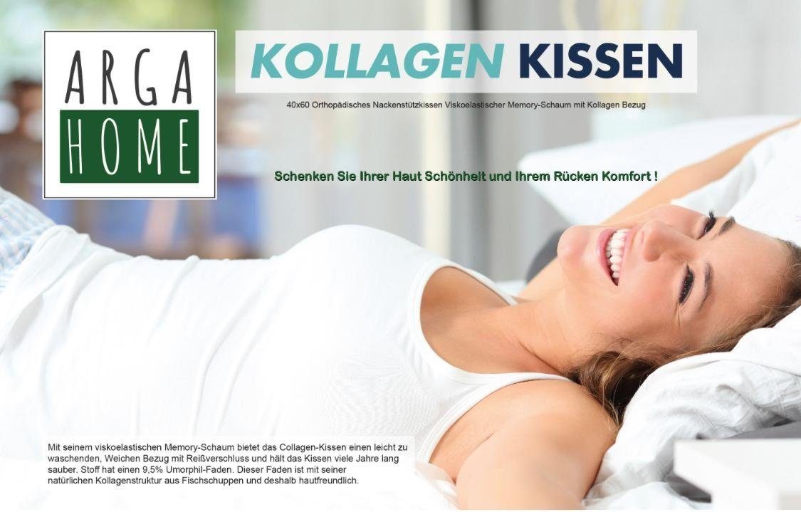 Nackenstützkissen Orthopädisches Kopfkissen KOLLAGEN Kissen Nackenkissen 60x40, ARGAHOME, Füllung: Visco Memory Foam, Bezug: Waschbär, Rückenschläfer, Seitenschläfer, Bauchschläfer, Set, 1-Tlg, Exklusivität garantiert: Das 99% unserer Kunden begeiste
