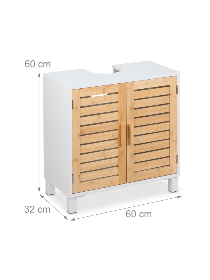 relaxdays Waschbeckenunterschrank in Weiß/ Natur - (B)60 x (H)60 x (T)32 cm günstig kaufen onesize