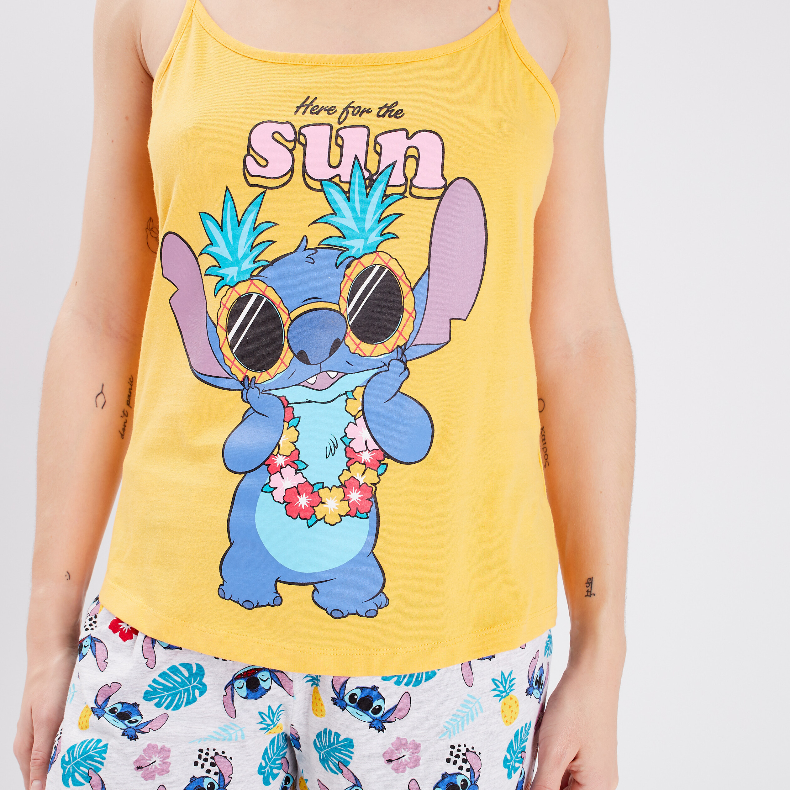 Ensemble pyjama 2 pièces Lilo et Stitch jaune moutarde femme | La Halle