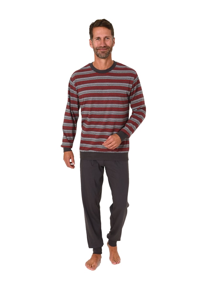 NORMANN langarm Schlafanzug Bündchen Pyjama Streifen - 88061 in rot günstig kaufen