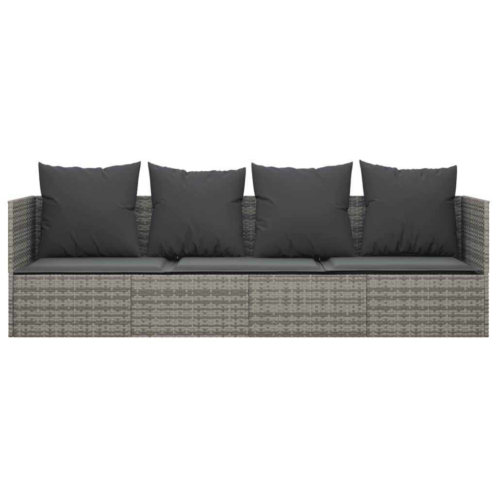vidaXL Wellnessliege Gartenliege Outdoor-Loungebett mit Kissen Grau Poly Rattan