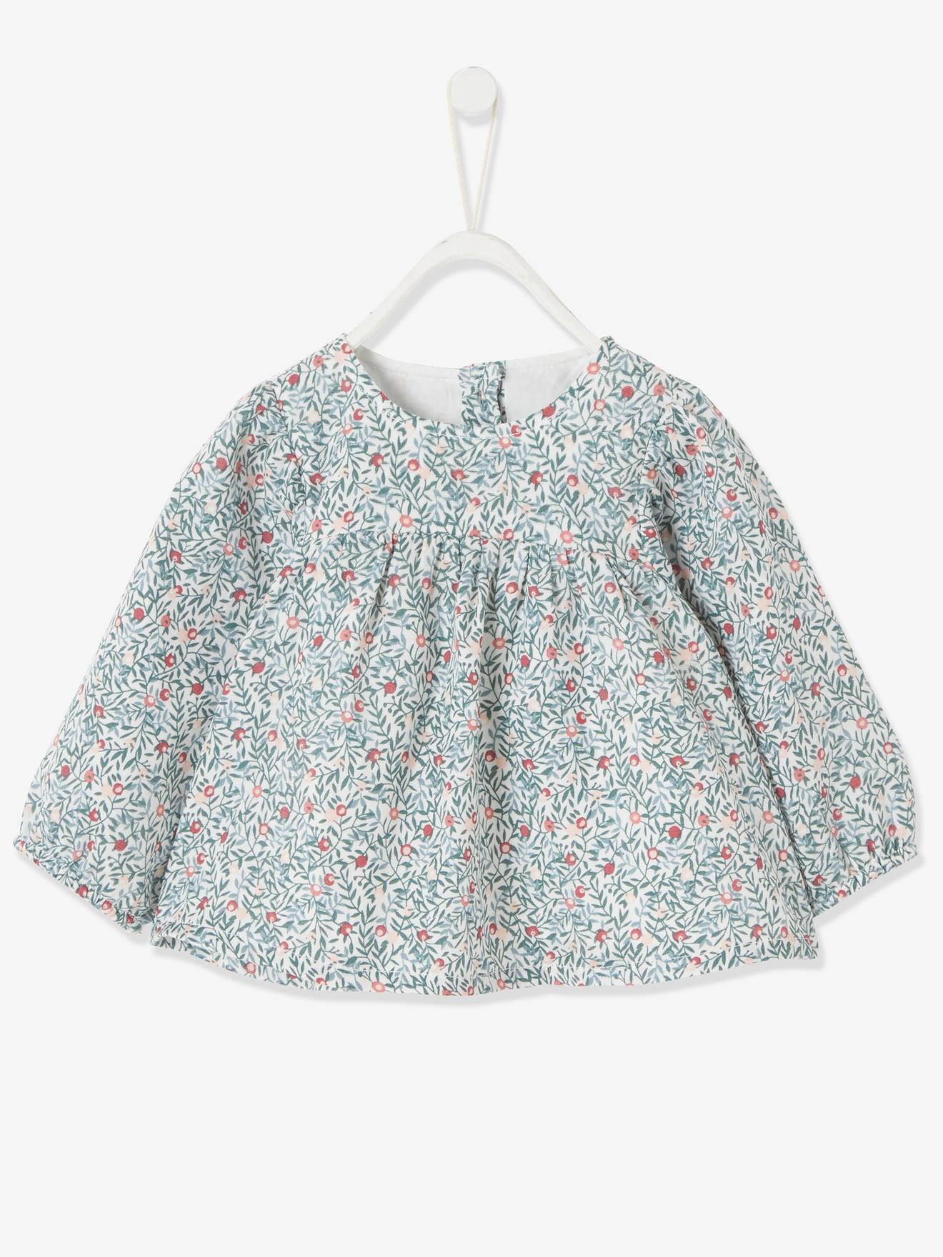 Ensemble blouse et salopette velours bébé fille bleu céleste