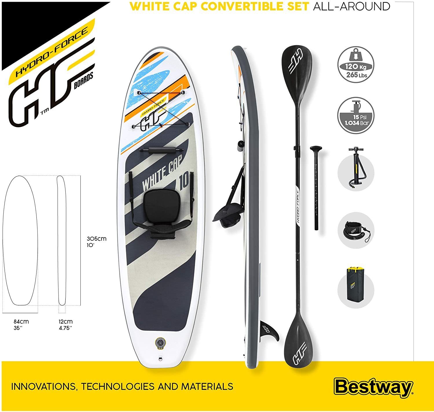 BESTWAY Framepool bestway 65341 SUP Stand Up Paddling Board 305x84cm White Cap + Sitz