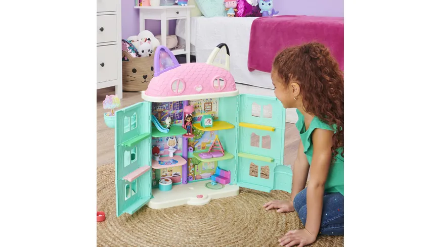 Spin Master Gabby‘s Dollhouse, Puppenhaus mit 2 Spielzeugfiguren und Zubehörteilen und Geräuschen bunt