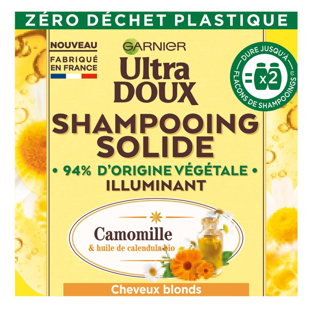 garnier Ultra Doux  Camomille Shampooing solide illuminant à la Camomille et à l'huile de Calendula bio