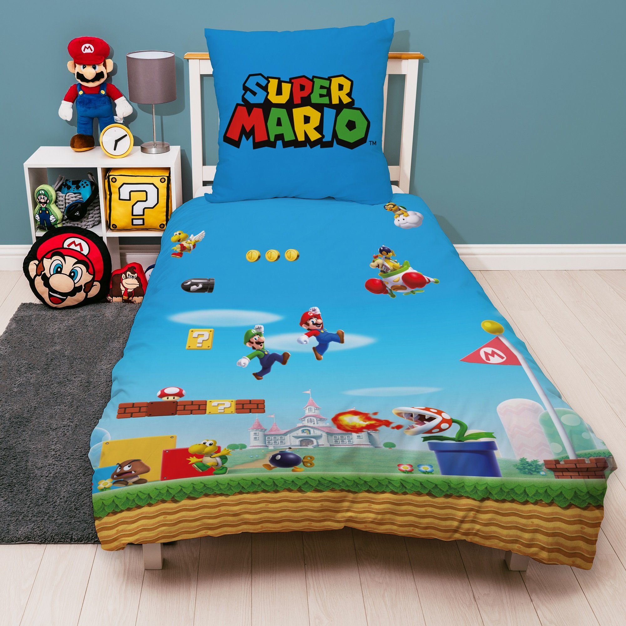 Kinderbettwäsche Flanell-Bettwäsche Super Mario 