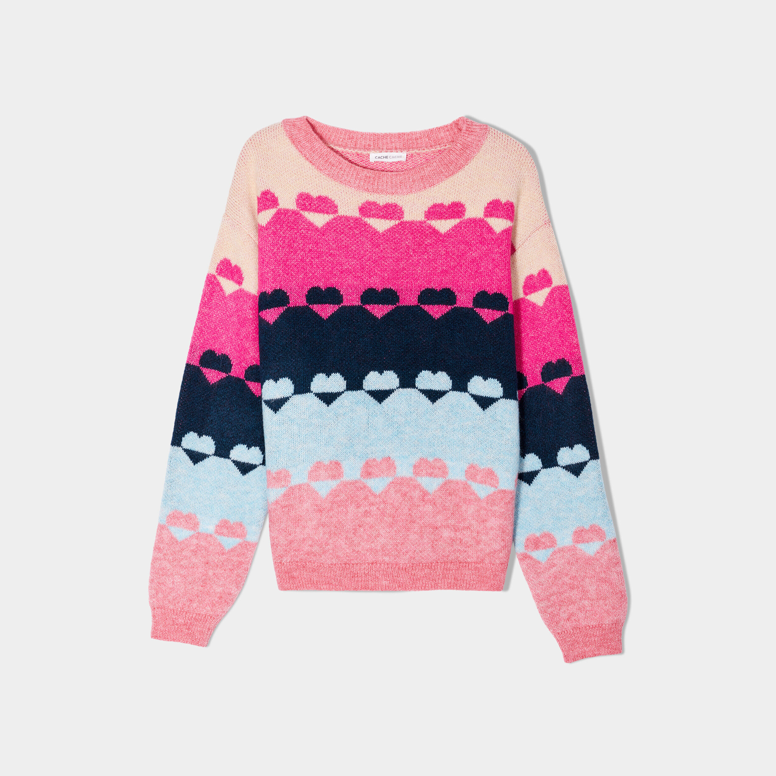 Pull manches longues col rond multicolore femme | Cache Cache
