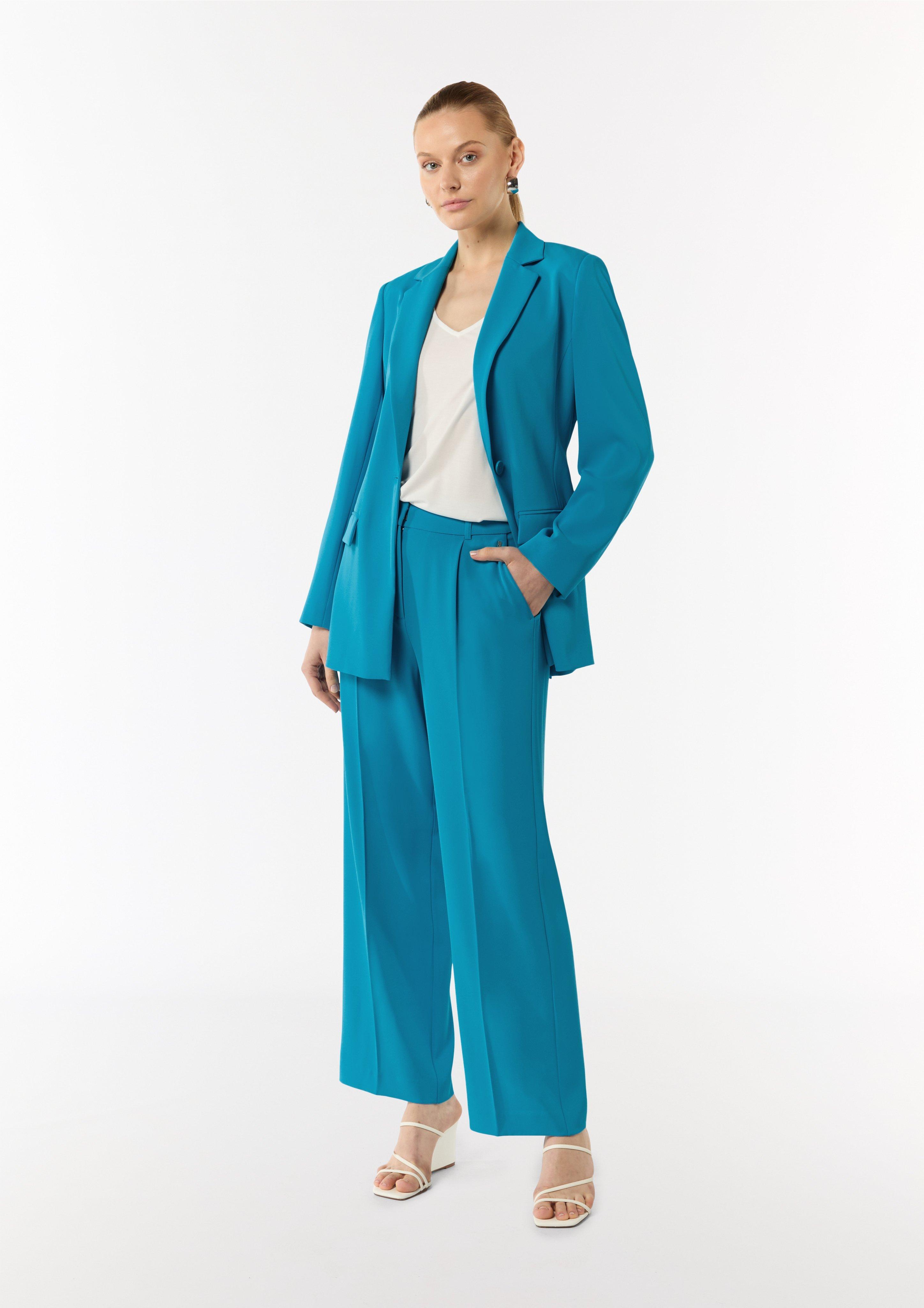 Fließender Longblazer mit Bindegürtel - ozeanblau