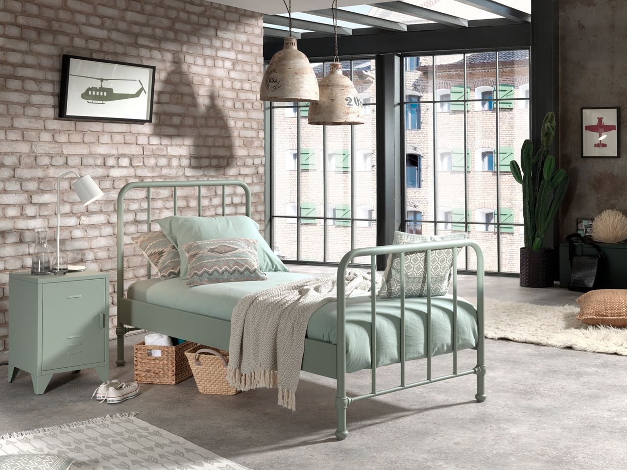 VIPACK BRONXX Metallbett im coolen Look Olive Grün matt, Liegefläche 90 x 200 cm