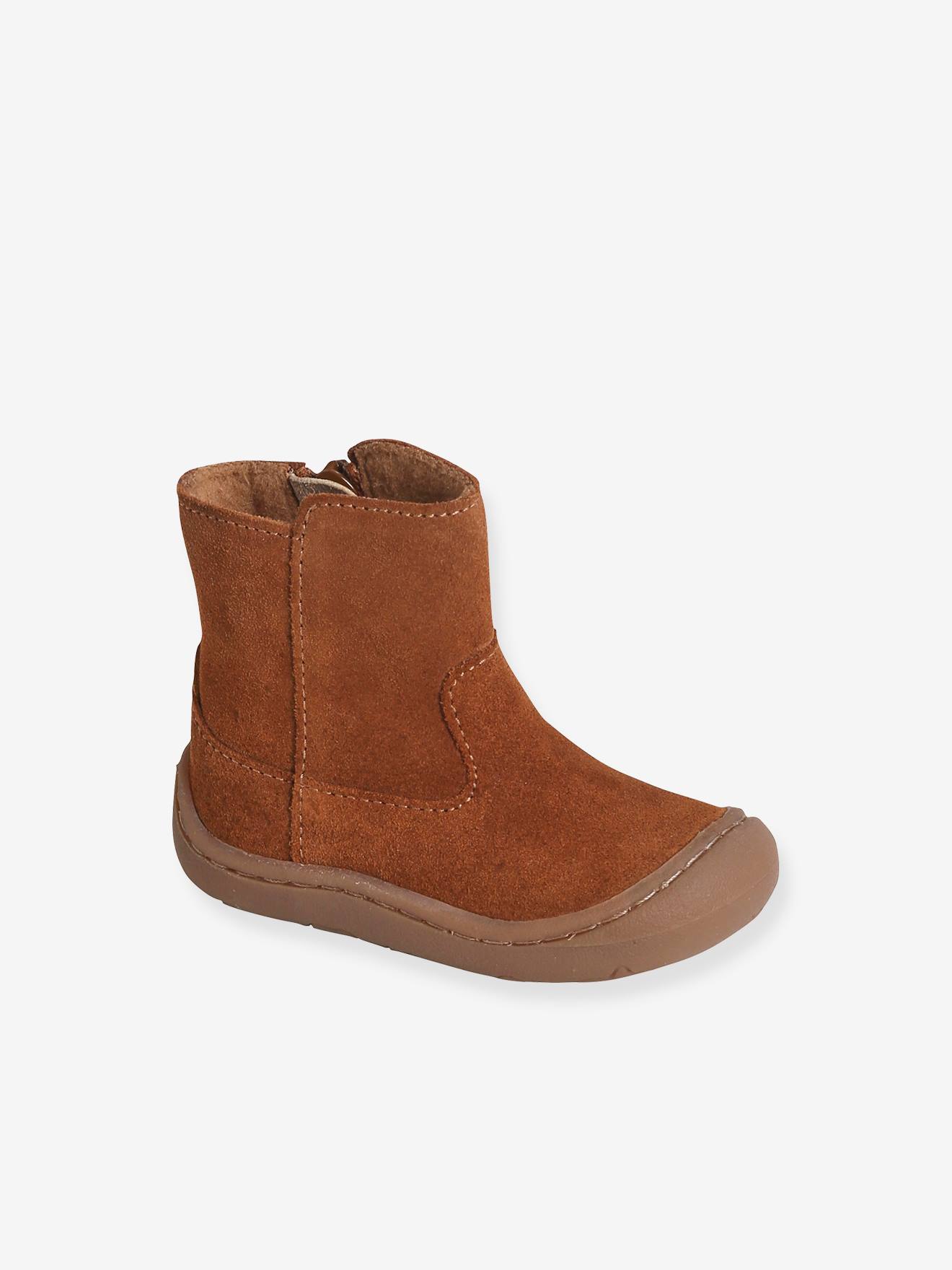 Boots cuir souple bébé fille 4 pattes marron
