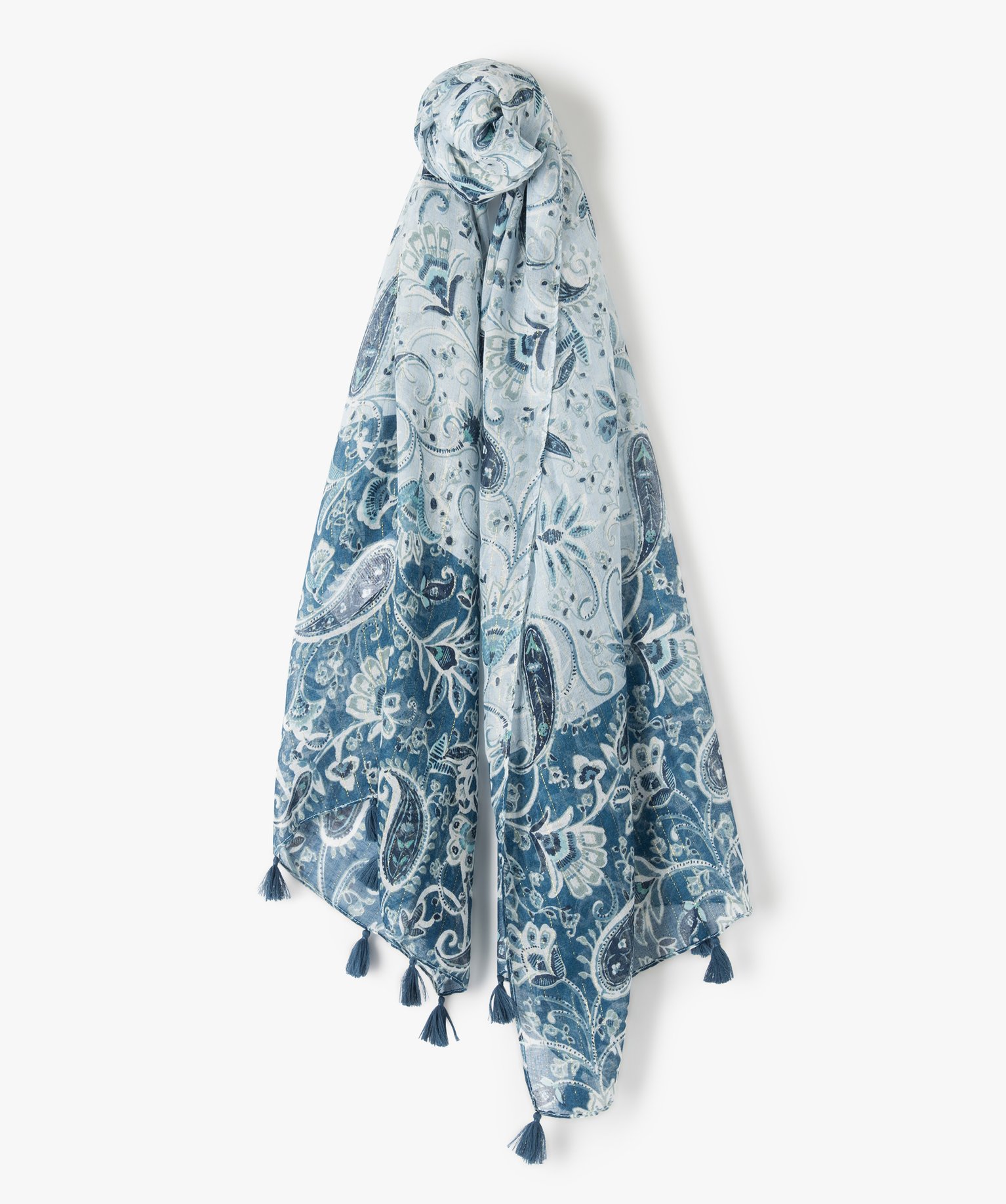 Foulard femme à motifs fleuris et rayures pailletées bleu | GEMO