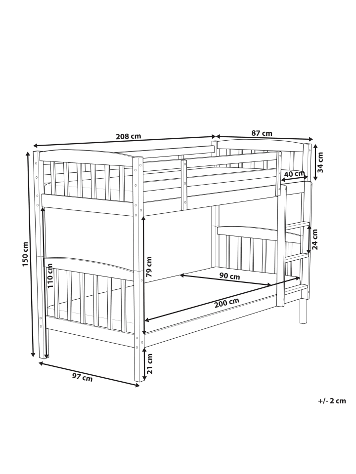 Beliani Hochbett ALBON in Heller Holzfarbton - (W) 97 x (H) 150 x (L) 208 cm günstig kaufen onesize
