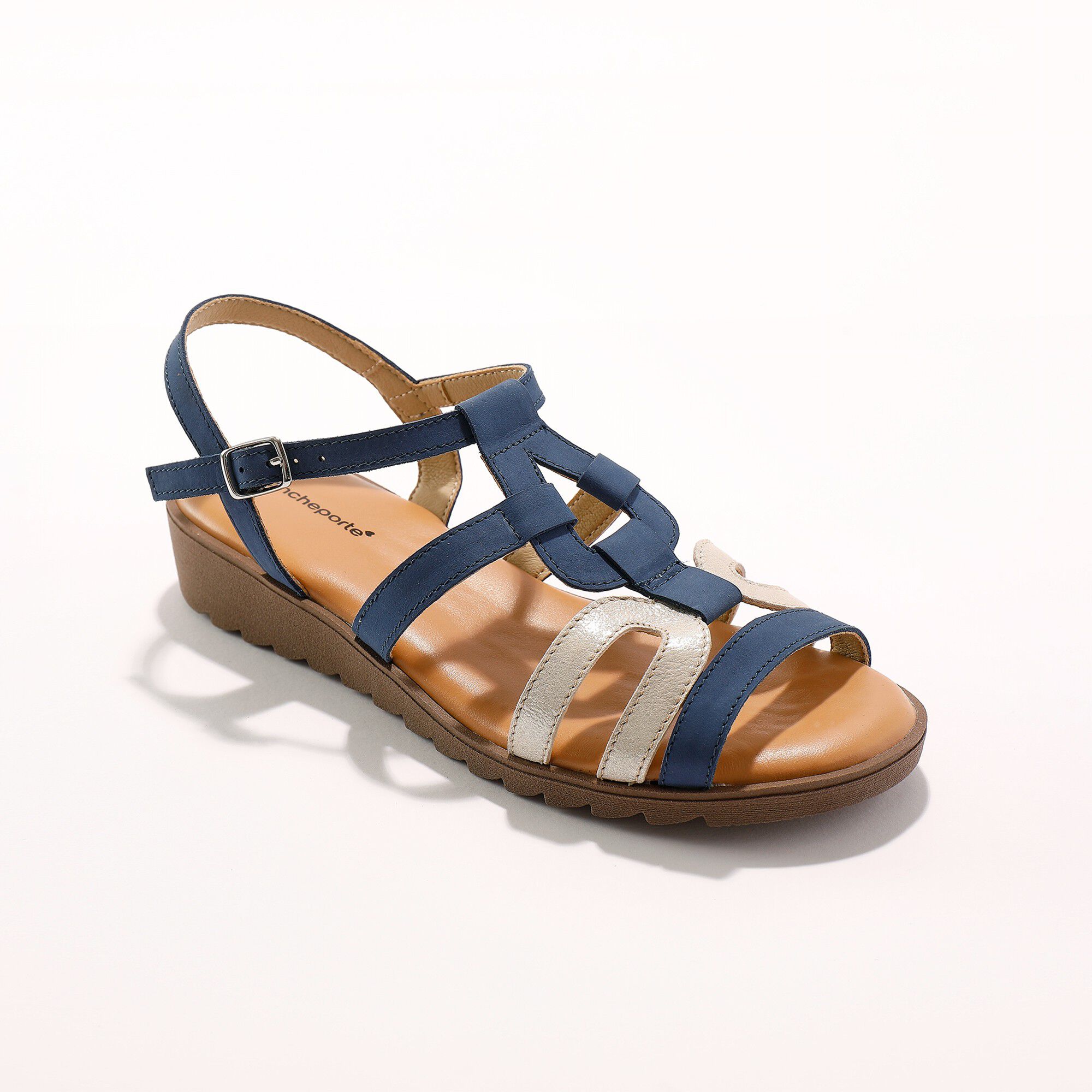 Sandales compensées cuir bi-matière