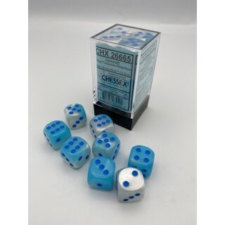 Gemini 16mm d6 Pearl Turquoise-White/blue Luminary Dice Block (12)
