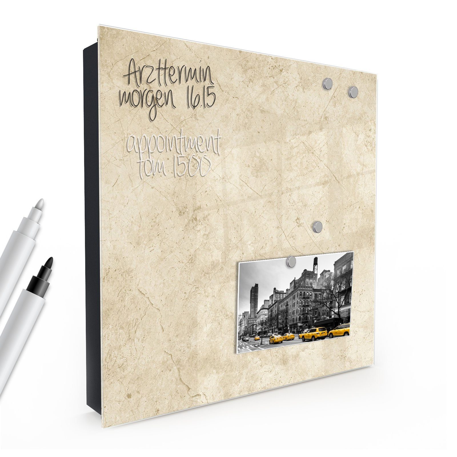 Primedeco Schlüsselkasten Dekor-Schlüsselkasten, Magnetpinnwand und Memoboard mit Glasfront Motiv Abstrakte Marmorierung