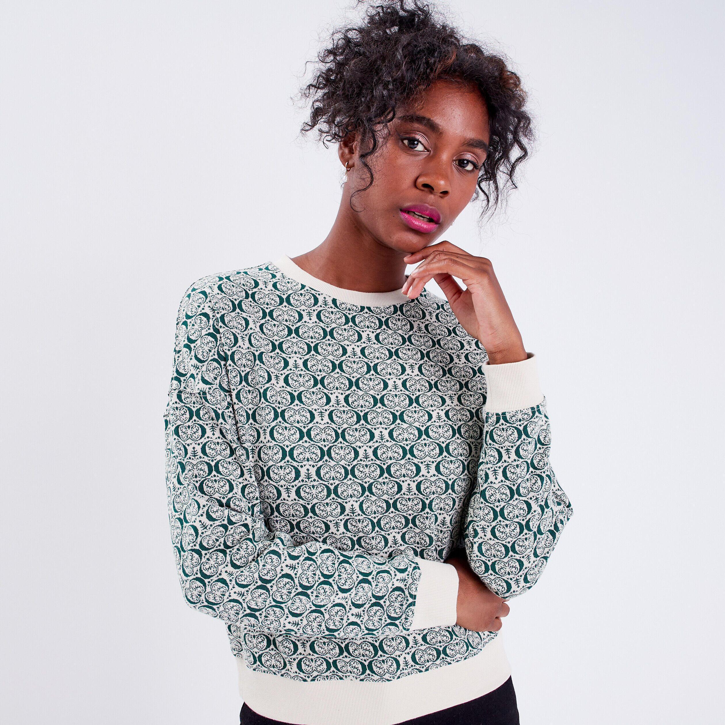 Sweat avec col rond vert foncé femme | Cache Cache